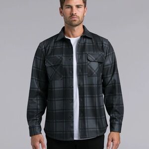 BYLT Basics Plaid Coastal Overshirt Shacket Shirt Jacket Charcoal Gray Size XL